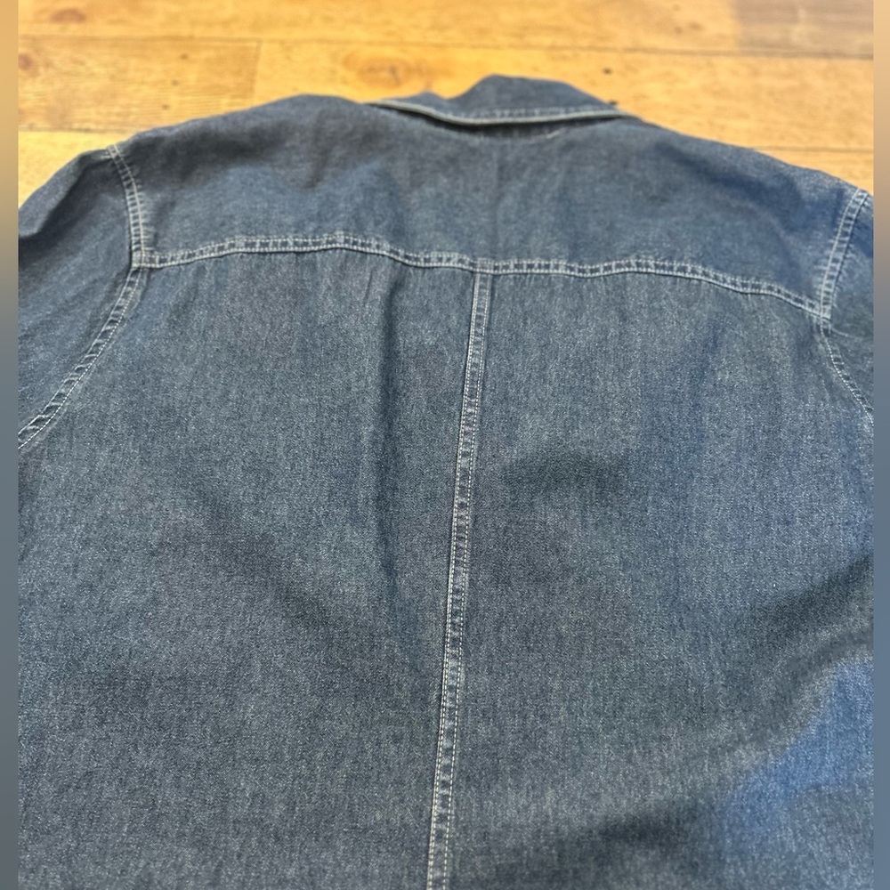 i. e Relaxed Woman Denim Snap Button Western Shirt Dark Wash Long Sleeve Utility - Picture 10 of 15